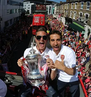 Arsenal Trophy Parade 2014 Prints: Arsenal Football Club: Giroud and Flamini Celebrate FA Cup Victory
