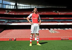 Arsenal Football Club: Laurent Koscielny at 2014-15 First Team Photocall, Emirates Stadium