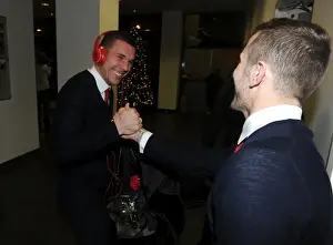 Arsenal Football Club: Lukas Podolski and Jack Wilshere Shake Hands Before Arsenal v Chelsea Match, 2013-14 Season