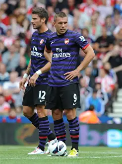 Stoke City V Arsenal 2012-13 Prints: Arsenal Forwards Olivier Giroud and Lukas Podolski in Action at Stoke City (2012-13)