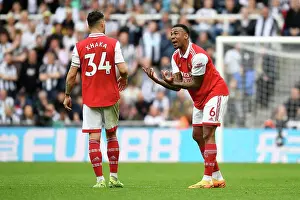Newcastle United V Arsenal 2022-23 Prints: Arsenal: Gabriel and Xhaka's Intense Moment during Newcastle Clash (Premier League 2022-23)