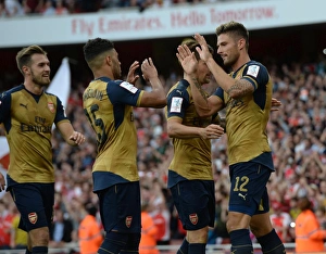 Arsenal V Olympique Lyonnais - Emirates Cup 2015/16 Prints: Arsenal: Giroud and Oxlade-Chamberlain in Jubilant Goal Celebration vs