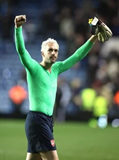 Images Dated 30th November 2008: Arsenal goalkeeper Manuel Amunia salutes the fans after the match