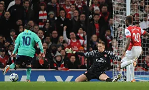 Arsenal v Barcelona 2010-11 Gallery: Arsenal goalkeeper Wojciech Szczesny closes down Barcelona forward Lionel Messi