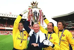 Arsenal goalkeeping coach Bob Wilson with goalkeepers Richard Wright, David Seaman
