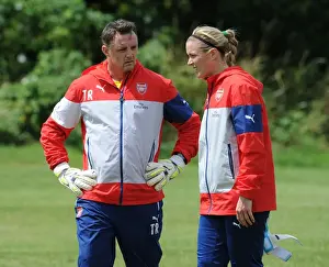 Millwall Lionessess V Arsenal Ladies 2014 Prints: Arsenal Goalkeeping Coach Tony Roberts Prepares Emma Byrne Ahead of Millwall Lionesses vs Arsenal Ladies WSL
