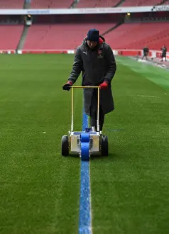 Arsenal V Manchester City 2017-18 Prints: Arsenal Grounds Team Prepares Emirates Stadium Pitch for Manchester City Clash (2017-18)
