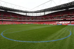 Arsenal V Manchester City 2017-18 Prints: Arsenal Grounds Team Readies Blue Pitch for Manchester City Match (2017-18)