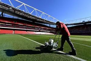 Arsenal V Brentford - Carabao Cup 2018-19 Prints: Arsenal Groundsman Meticulously Prepares Emirates Stadium Pitch for Carabao Cup Match