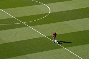 Arsenal V Brentford - Carabao Cup 2018-19 Prints: Arsenal Groundsman Meticulously Prepares Emirates Stadium Pitch for Carabao Cup Match