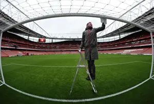 Arsenal V Crystal Palace 2016-17 Prints: Arsenal Groundsman Prepares Emirates Stadium for Arsenal vs