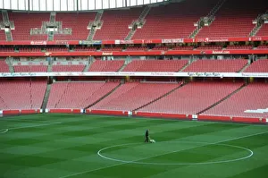 Arsenal V Manchester United 2013-14 Prints: Arsenal Groundsman Prepares Emirates Stadium Pitch for Arsenal vs Manchester United (2013-14)
