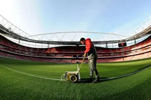 Arsenal V West Bromwich Albion 2016-17 Prints: Arsenal Groundsman Prepares Emirates Stadium Pitch for Arsenal vs West Bromwich Albion (2016-17)