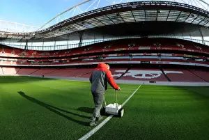 Arsenal V West Bromwich Albion 2016-17 Prints: Arsenal Groundsman Prepares Emirates Stadium Pitch for Arsenal vs West Bromwich Albion (2016-17)