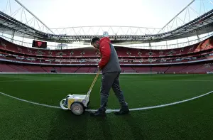 Arsenal V West Bromwich Albion 2016-17 Prints: Arsenal Groundsman Prepares Emirates Stadium Pitch for Arsenal vs West Bromwich Albion (2016-17)