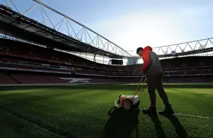 Arsenal V West Bromwich Albion 2016-17 Prints: Arsenal Groundsman Prepares Emirates Stadium Pitch for Arsenal vs West Bromwich Albion (2016-17)