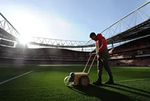 Arsenal V West Bromwich Albion 2016-17 Prints: Arsenal Groundsman Prepares Emirates Stadium Pitch for Arsenal vs West Bromwich Albion (2016-17)