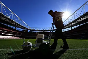 Arsenal V Brentford - Carabao Cup 2018-19 Prints: Arsenal Groundsman's Precision: Perfecting the Carabao Cup Pitch against Brentford