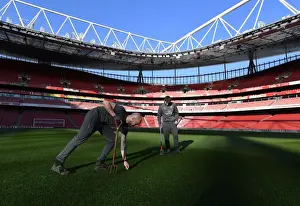 Arsenal V Bournemouth 2018-19 Prints: Arsenal Groundsmen Prepare Meticulously for Emirates Stadium Pitch Ahead of Arsenal v AFC Bournemouth Match