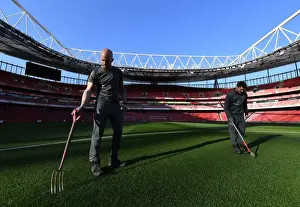 Arsenal V Bournemouth 2018-19 Prints: Arsenal: Groundsmen Prepare Meticulously Groomed Emirates Stadium Pitch for Arsenal v AFC Bournemouth