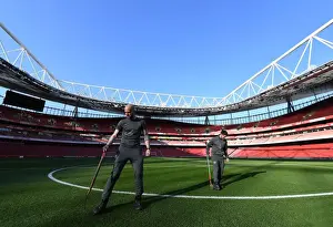 Arsenal V Bournemouth 2018-19 Prints: Arsenal Groundsmen's Meticulous Preparation for Emirates Stadium Pitch Ahead of Arsenal vs Bournemouth Match