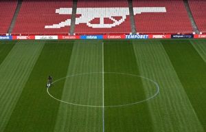Arsenal V Manchester City 2017-18 Prints: Arsenal Groundstaff Prepare Blue Turf for Arsenal vs. Manchester City (2017-18)