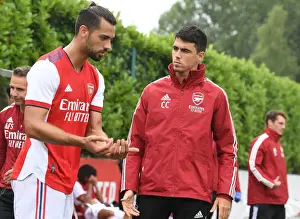 Arsenal Half-Time: Carlo Cuesta Speaks with Pablo Mari during Arsenal vs. Millwall Pre-Season Friendly