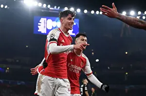Arsenal V RC Lens 2023-24 Prints: Arsenal: Havertz and Jesus Celebrate First Goal in Champions League Victory over RC Lens (2023-24)