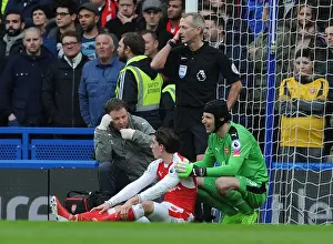 Chelsea V Arsenal 2016-17 Prints: Arsenal: Hector Bellerin Receives Medical Assistance from Petr Cech and Colin Lewin during Chelsea Match