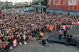 Images Dated 22nd February 2014: Arsenal Honors Dennis Bergkamp with Statue Unveiling at Emirates Stadium