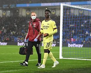 Arsenal: Jordan Reece Tends to Injured Bukayo Saka during Arsenal vs Brighton (2021-22)