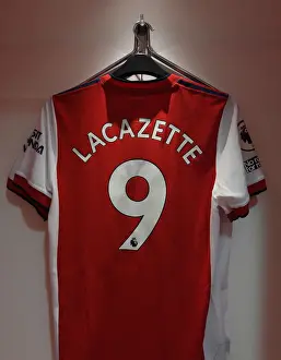 Arsenal: Lacazette's Shirt in Emirates Changing Room Ahead of Arsenal vs Aston Villa (2021-22)