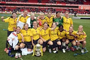 Arsenal ladies celebrate with the FA Cup Trophy