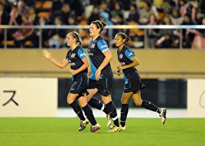 INAC Kobe V Arsenal Ladies Prints: Arsenal Ladies Celebrate Goal Against INAC Kobe: Beattie, Nobbs, Yankey