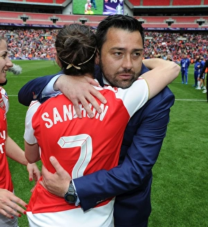 Arsenal Ladies V Chelsea Ladies - FA Cup Final 2016 Prints: Arsenal Ladies Defeat Chelsea Ladies: Pedro Martinez Losa Celebrates FA Cup Victory with Natalia Pablos Sanchon