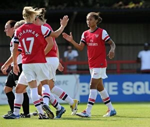 Images Dated 9th September 2012: Arsenal Ladies Double Act: Yankey and Chapman Celebrate Goals Against Lincoln Ladies in FA WSL Clash