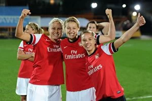 Images Dated 10th October 2012: Arsenal Ladies FC Triumph: Steph Houghton, Ellen White, and Jordan Nobbs Celebrate FA WSL
