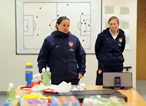Arsenal Ladies V Chelsea LFC Prints: Arsenal Ladies: Manager Laura Harvey and Assistant Rihanne Skinner Planning Their Strategy Against Chelsea