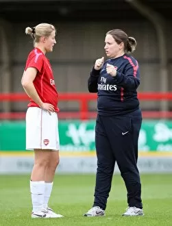 Arsenal Ladies v ZFK Masinac 2010-11 Collection: Arsenal Ladies Manager Laura Harvey talks to Ellen White before the match