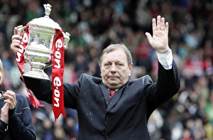 Vic Akers the Arsenal Ladies manager with the FA Cup Trophy