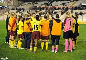 Images Dated 4th November 2010: Arsenal ladies post match huddle. Rayo Vallecano 2: 0 Arsenal Ladies. UEFA Champions League