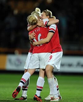 Images Dated 10th October 2012: Arsenal Ladies Triumph: Steph Houghton, Ellen White, and Kim Little Celebrate FA WSL Continental