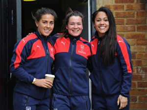 Arsenal Ladies Unite: Pre-Match Huddle Against Tottenham Hotspur Ladies in FA Cup 2017 - Fara Williams, Emma Mitchell, and Alex Scott