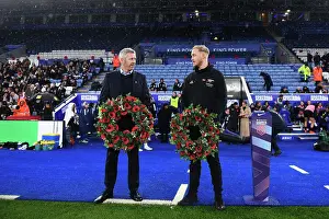 Leicester City Women V Arsenal Women 2022-23 Prints: Arsenal and Leicester Managers Honor Armistice Day with Poppy Wreaths Before Women's Super League Match