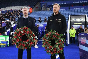 Images Dated 7th November 2022: Arsenal and Leicester Managers Pay Tribute with Poppy Wreaths Ahead of Women's Super League Clash