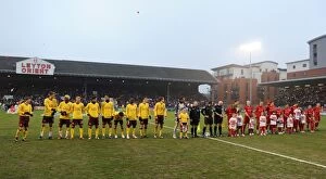 The Arsenal and Leyton Orient teams line up before the match. Leyton Orient 1: 1 Arsenal