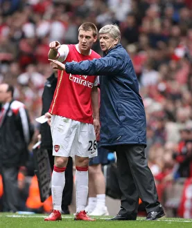 Arsenal v Liverpool 2007-08 Collection: Arsenal manager Arsene Wenger with Nicklas Bendtner during the match