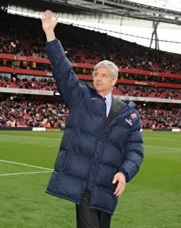 Images Dated 9th May 2010: Arsenal manager Arsene Wenger waves to the fans after the match. Arsenal 4: 0 Fulham