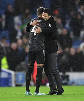 Arsenal Manager Mikel Arteta Celebrates with Ben White after Brighton Victory, Premier League 2022-23