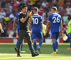Arsenal Manager Mikel Arteta Celebrates with Fans after Arsenal vs Leicester City Match, 2022-23 Premier League